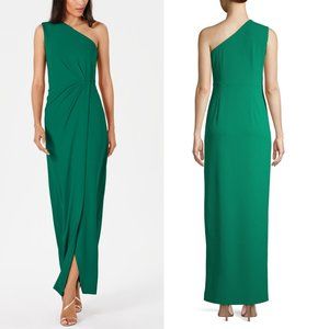 One Shoulder Green Formal Evening Gown with Slit